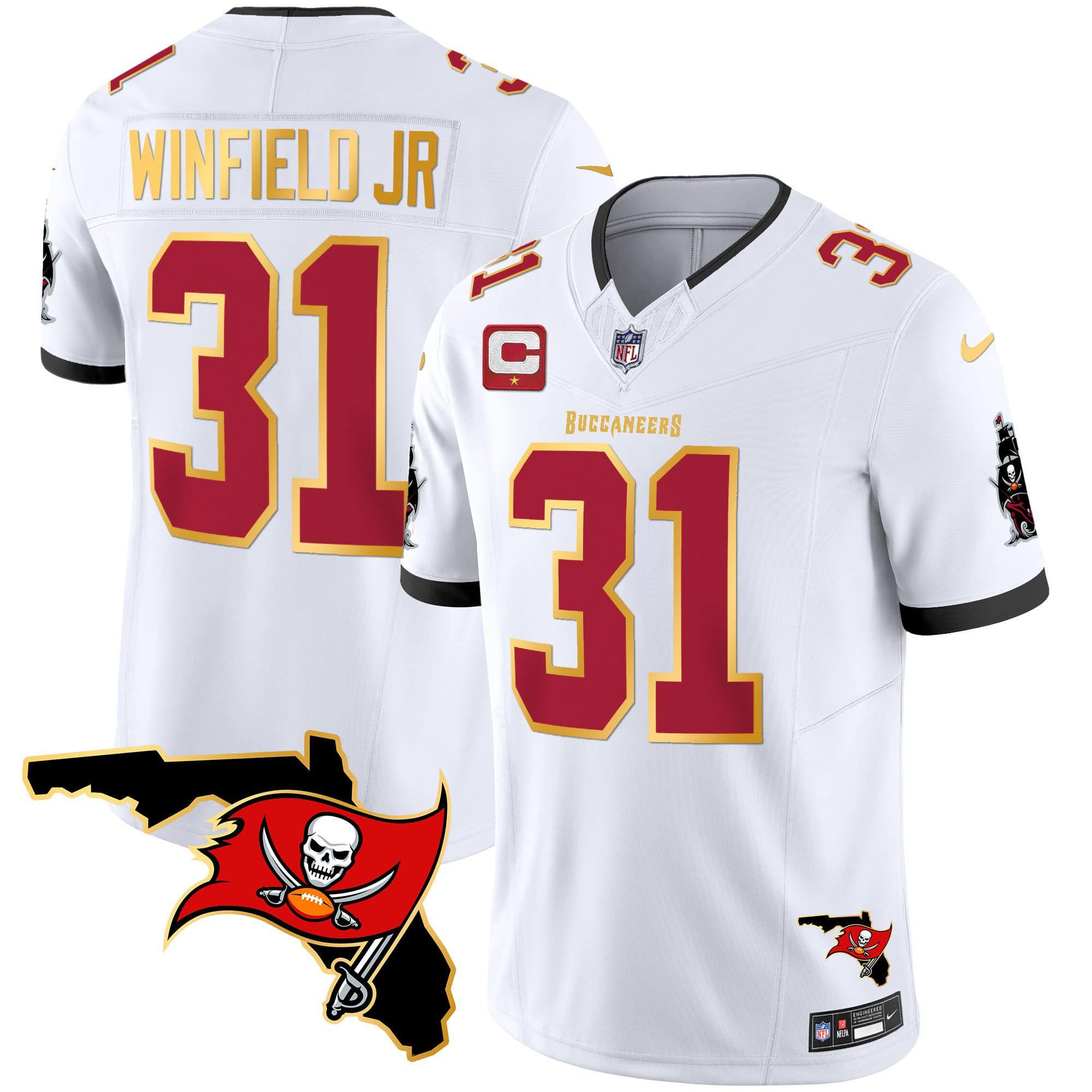 Men Tampa Bay Buccaneers 31 Winfield jr White 2024 Nike Florida Patch Gold Trim Vapor NFL Jersey